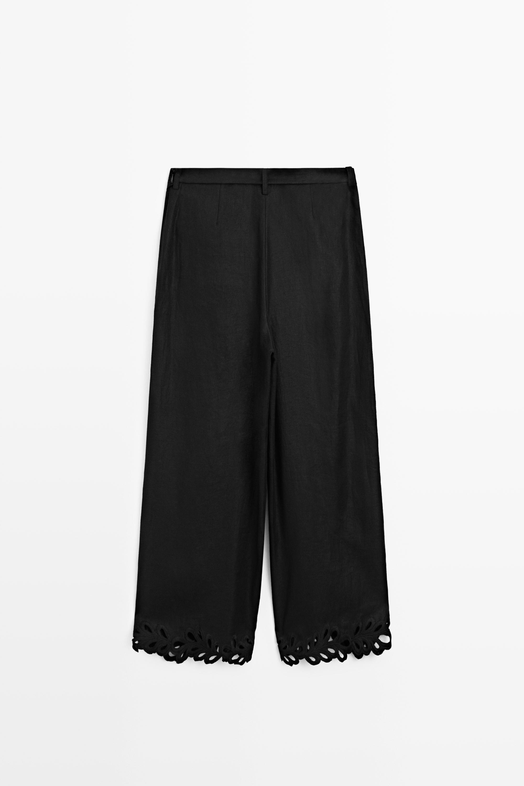 100% linen embroidered skort - Black | ZARA United States