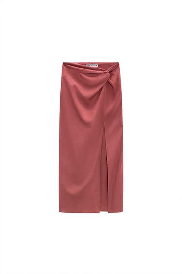 LINEN BLEND KNOTTED MIDI SKIRT