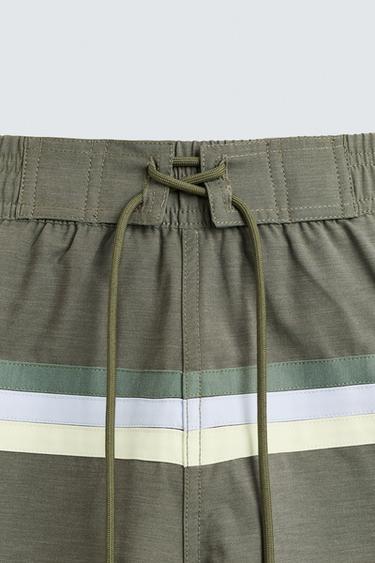 STRIPED LONG SWIMMING TRUNKS - Khaki by Zara - Image 6