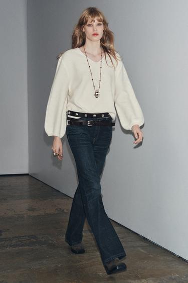 WOOL PUFF SLEEVE KNIT SWEATER - Ecru by Zara - Image 2