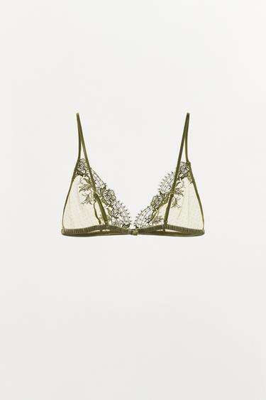 TRIANGLE DOTTED MESH LACE BRALETTE - Green by Zara - Image 6