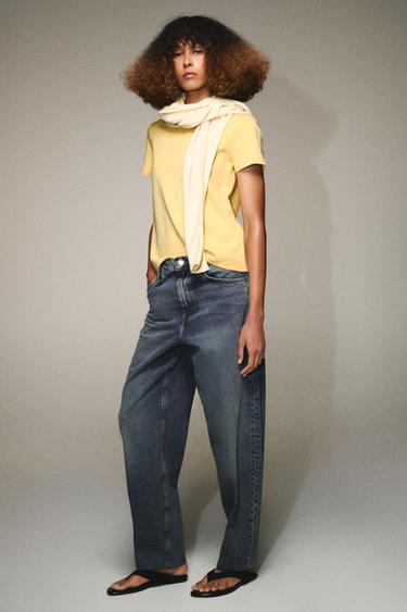 Zara INTERLOCK SHORT SLEEVE T-SHIRT - Vanilla