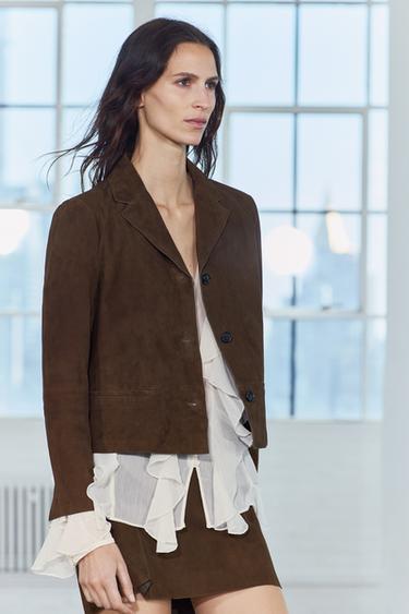 ZW COLLECTION SHORT SUEDE LEATHER SKIRT - Brown by Zara