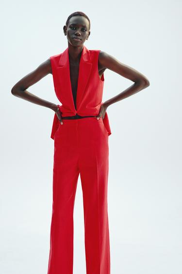 STRAIGHT-LEG LINEN BLEND TROUSERS - Strawberry by Zara