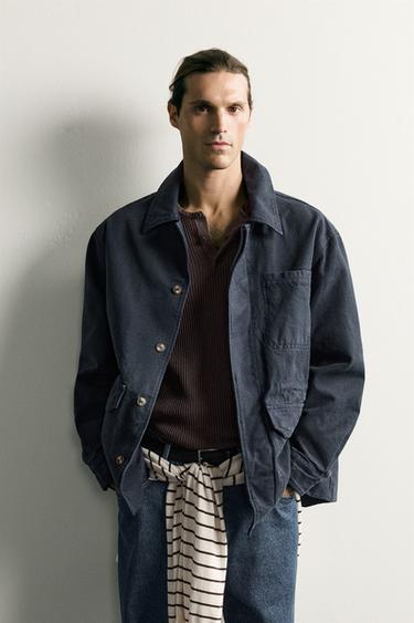 REGULAR FIT CANVAS OVERSHIRT - Navy blue by Zara