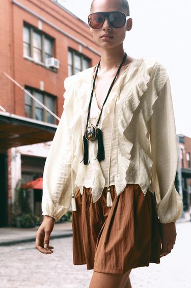 Zara ELASTIC WAIST SHORTS - Brick