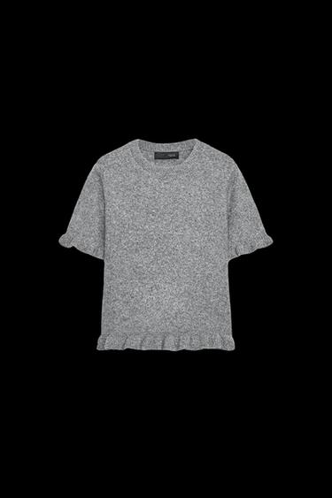 KNITTED SHORT SLEEVE SWEATER WITH RUFFLES - Grey by Zara - Image 0