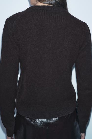 GILET EN MAILLE UNI AVEC CACHEMIRE - Marron de Zara - Image 2