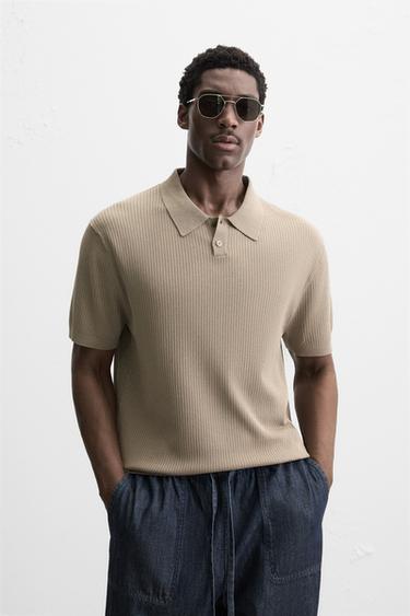 Zara 羅紋針織POLO衫 - 棕黃色