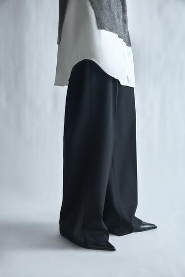 더블 웨이스트 와이드 팬츠 - Zara 블랙