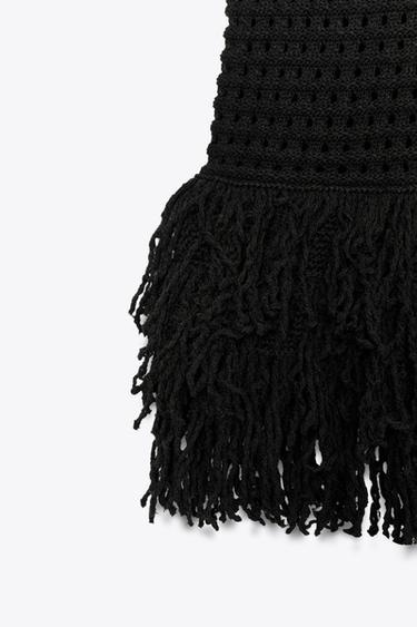 CHECK KNIT TOP WITH FRINGING - Black by Zara - Image 5