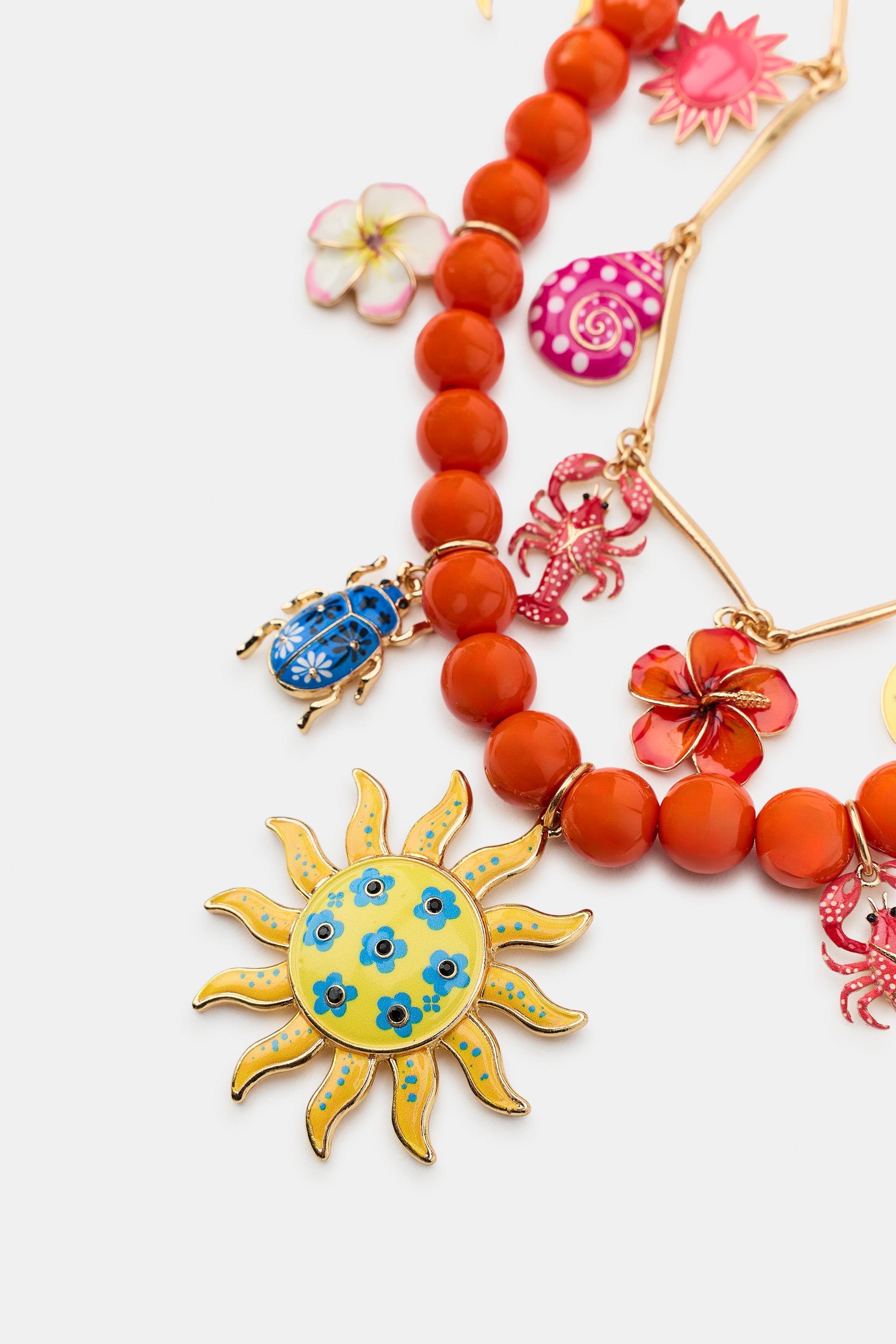 Женские аксессуары Zara PACK OF 2 NECKLACES WITH BALLS AND SUN LOBSTER CHARMS — фото 3