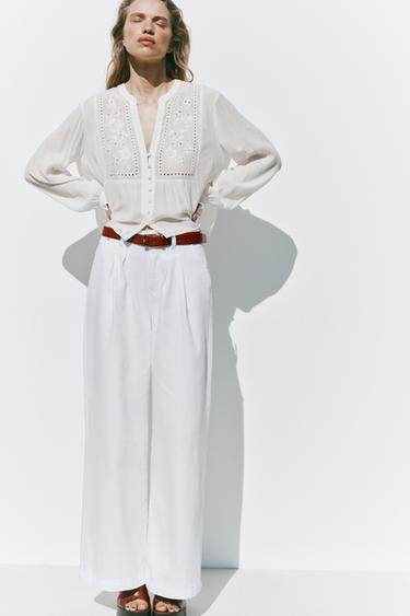 Z1975 WIDE-LEG MID-WAIST PLEATED JEANS - White by Zara - Image 0