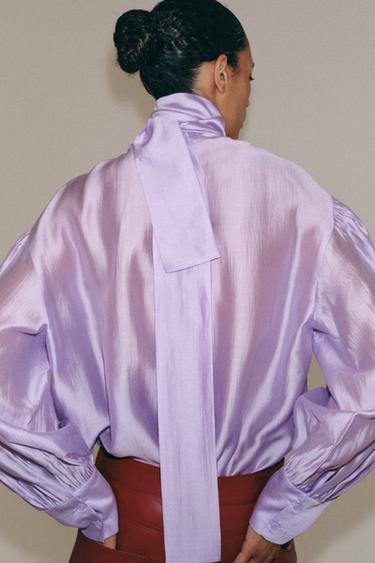 CHEMISE SATINÉE À LIENS ZW COLLECTION - Violet de Zara - Image 6