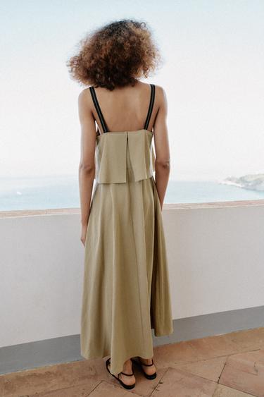 ROBE MI-LONGUE DOUBLE ÉPAISSEUR À BRETELLES - Marron / Taupe de Zara - Image 2