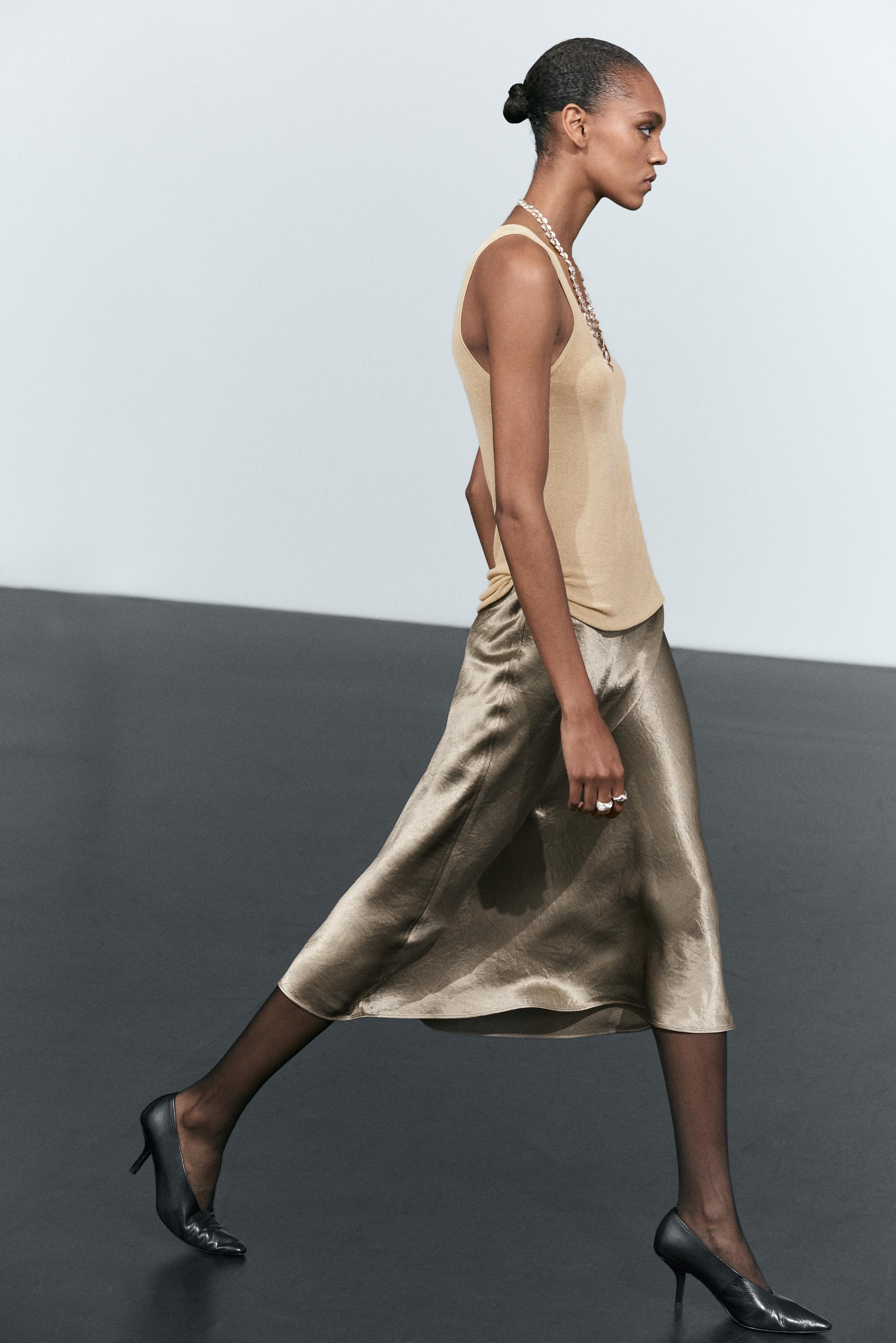 Satin A-line midi skirt