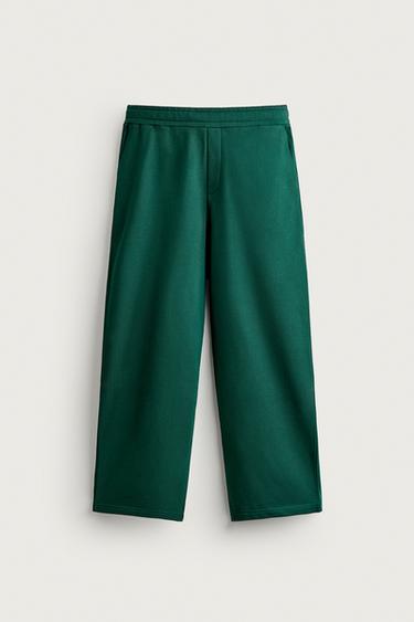 Zara BASIC RELAXED FIT JOGGING PANTS - Green