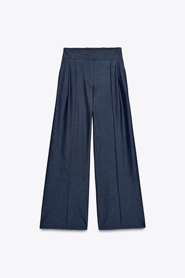 Zara 打摺寬管長褲 - 藍色