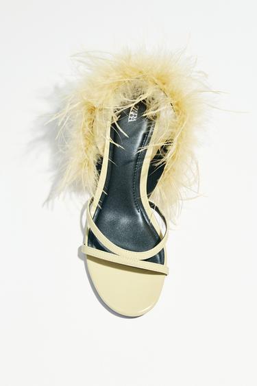 SANDALI CON TACCO METALLIZZATO PIUME - Giallo di Zara