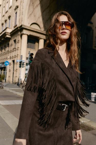 FRINGED FAUX SUEDE JACKET - Chocolate brown by Zara - Image 2