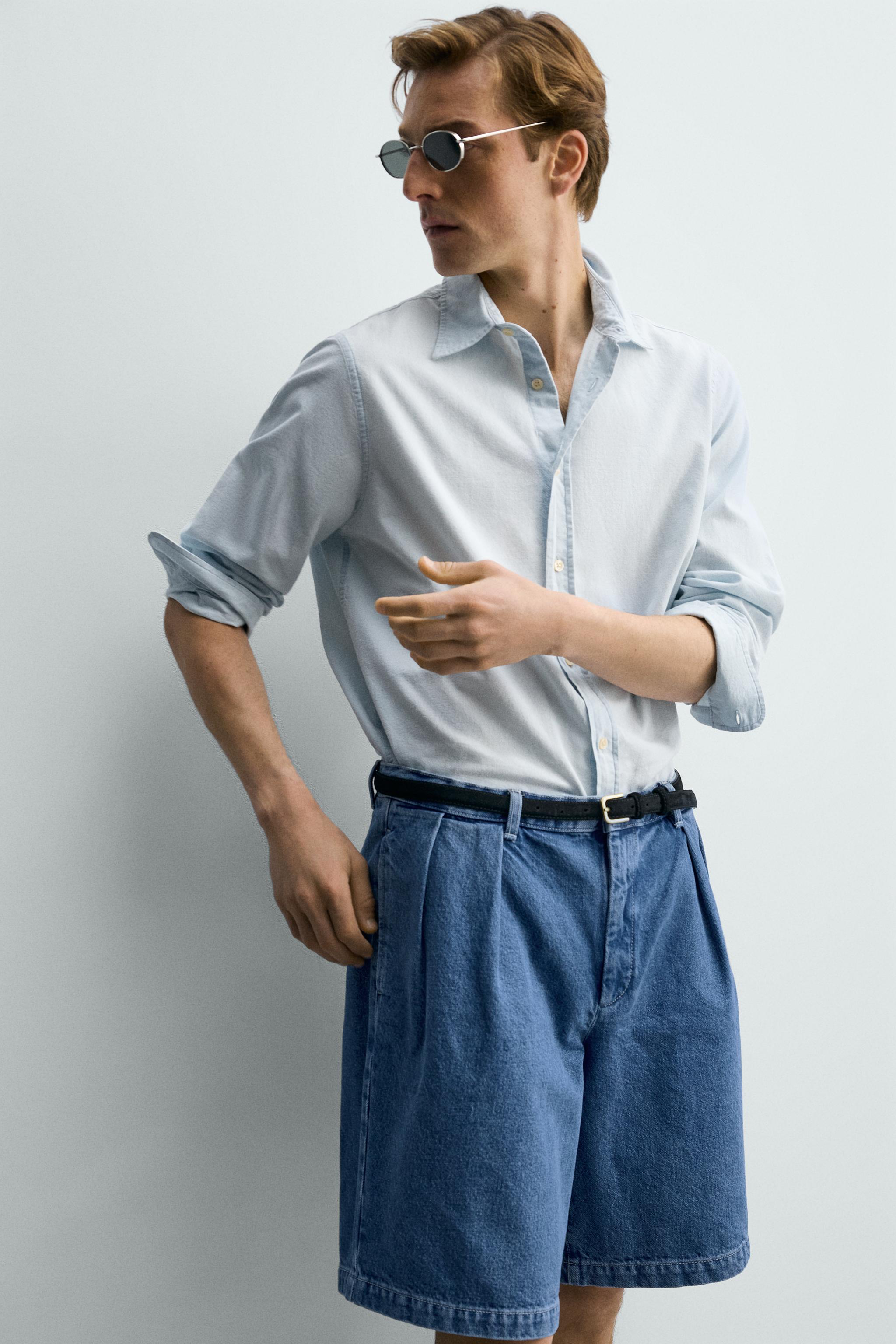 BERMUDA EN JEAN RELAXED FIT PLISSE