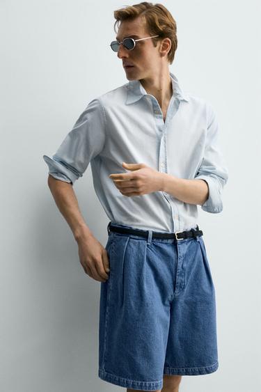 RELAXED FIT PLEATED DENIM BERMUDA SHORTS - Blue by Zara - Image 4