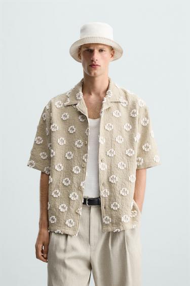 CAMISA JACQUARD TEXTURA - Beige de Zara
