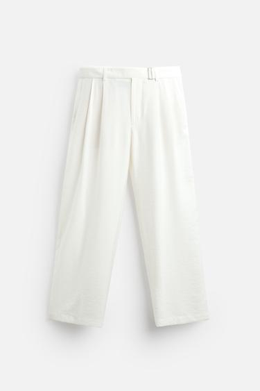 CALÇA COM PREGAS E CINTO - Branco-marfim da Zara