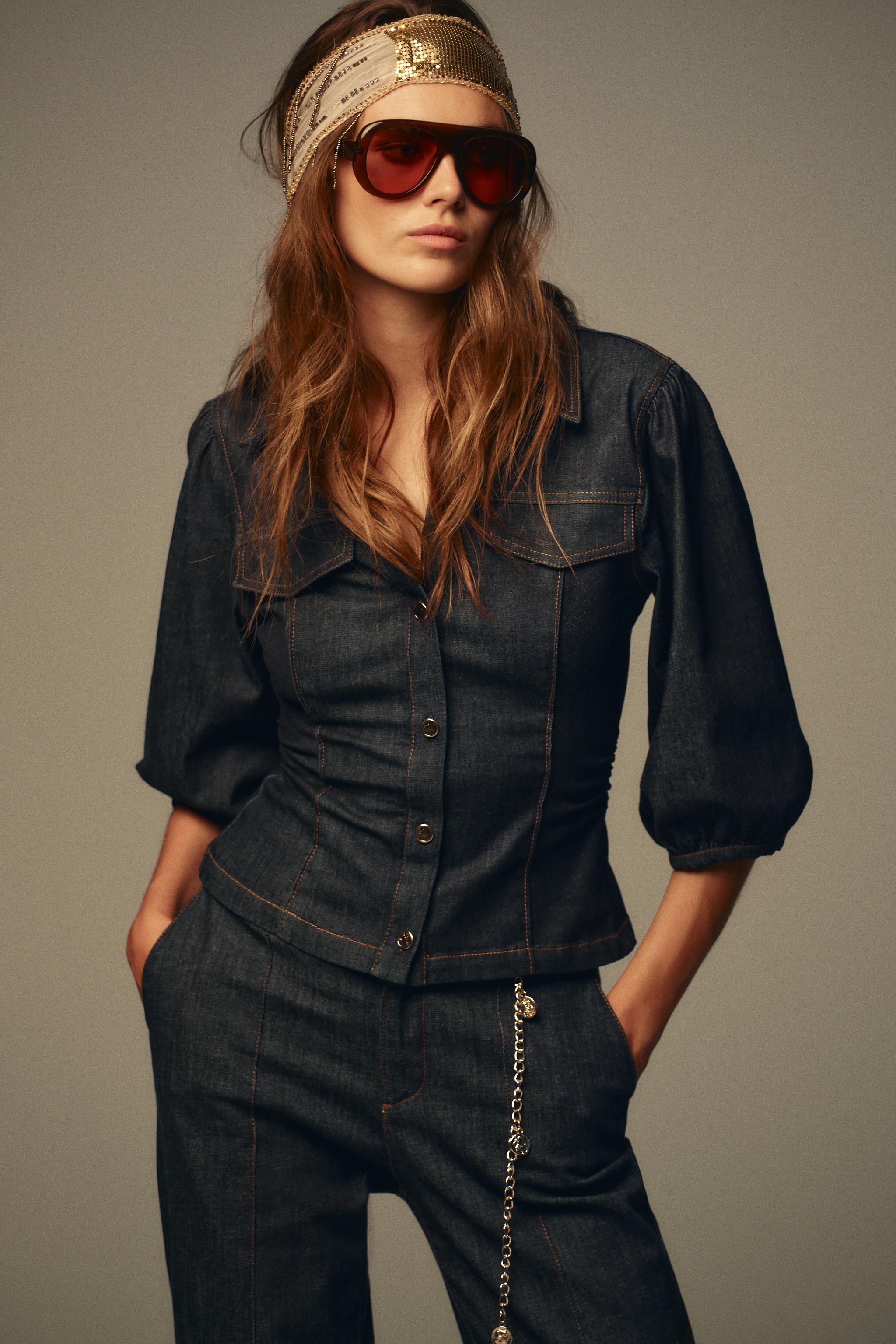 Z1975 FITTED DENIM PUFF SLEEVE SHIRT - Blue | ZARA United States
