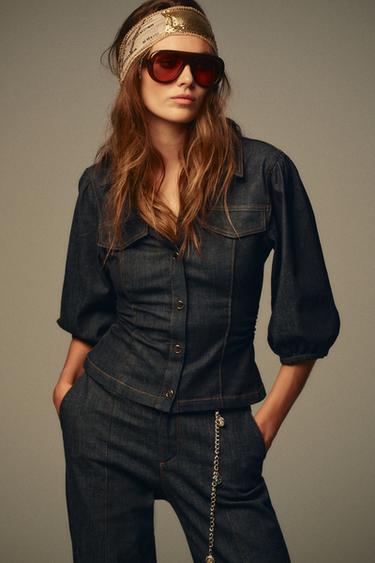 Z1975 FITTED DENIM PUFF SLEEVE SHIRT - Blue by Zara