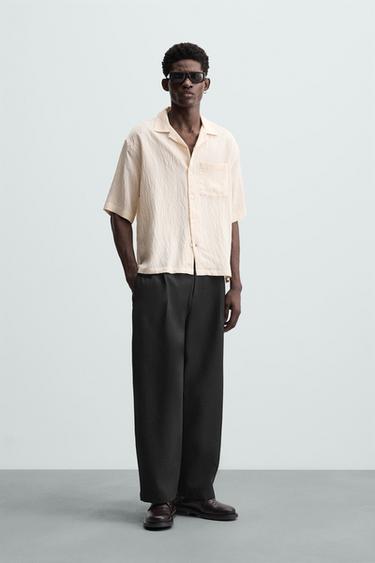 Zara TEXTURED STRIPED SHIRT - Sand - Image 0