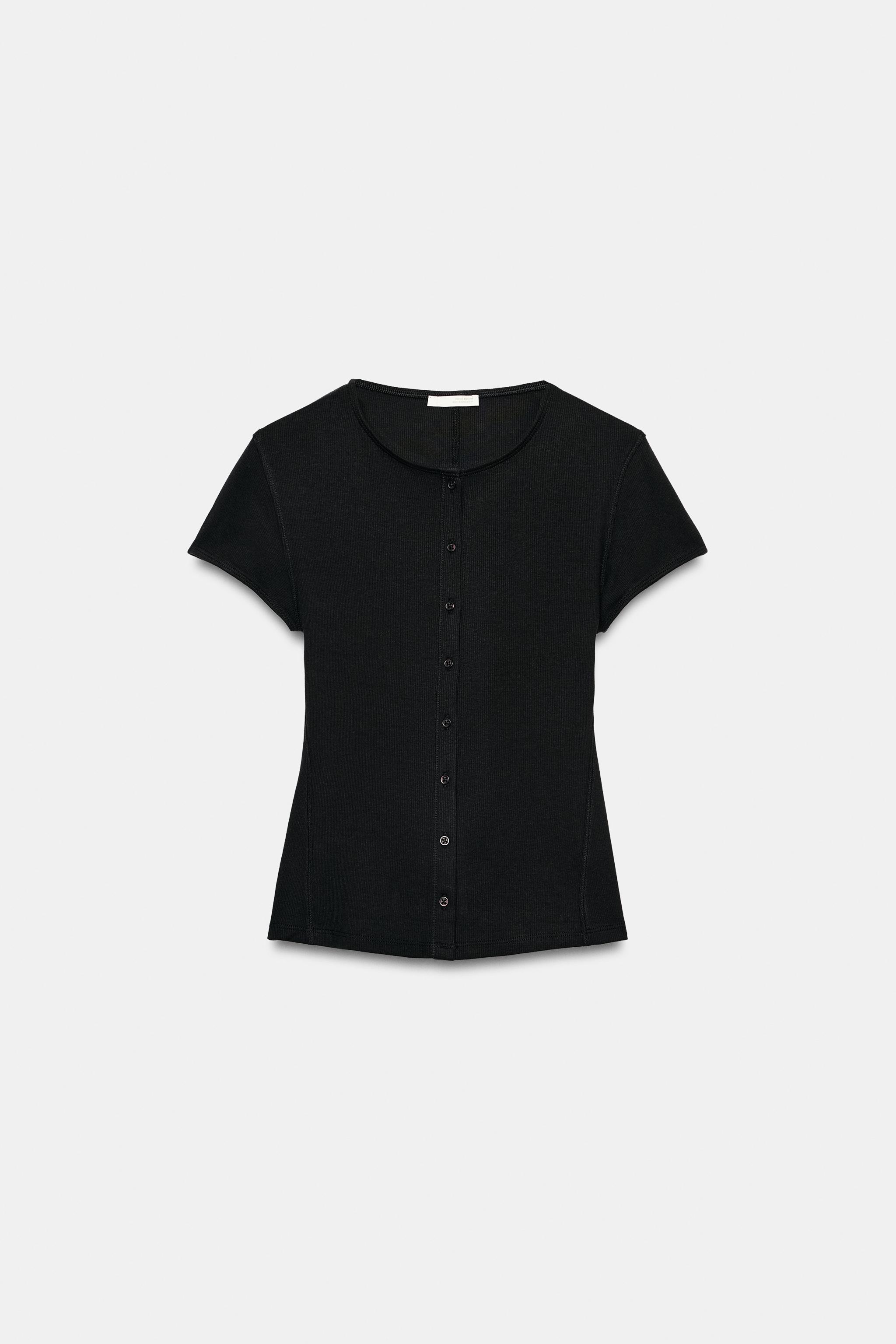 BUTTONED RIBBED T-SHIRT