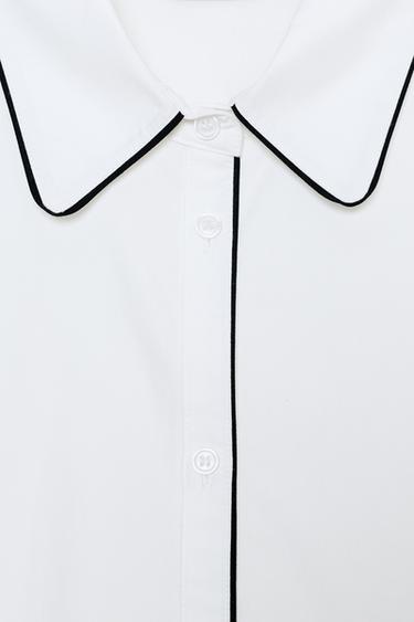 CHEMISE EN POPELINE AVEC LISERÉS CONTRASTANTS - Blanc / Noir de Zara - Image 7