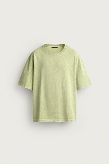 Zara 水洗質感棉質休閒T恤 - 綠色 / 藍色