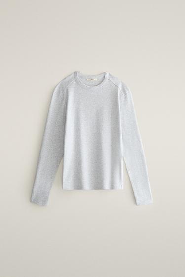 Langarm-Shirt aus Baumwolle mit Rippstruktur - Grau von Zara
