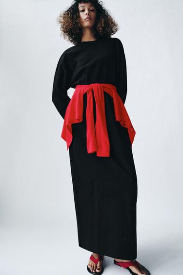 Zara LONG COTTON DRESS - Black