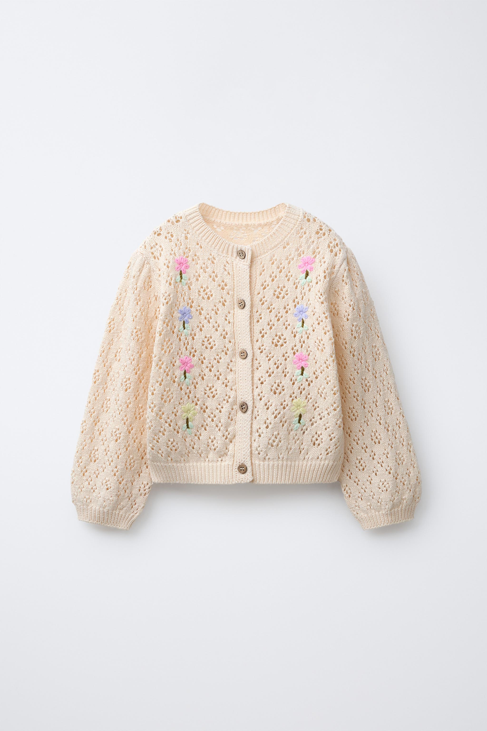 ZARA/刺繍ニットカーディガン オープンニットフラワー刺繍カーディガン - エクリュ | ZARA Japan / 日本