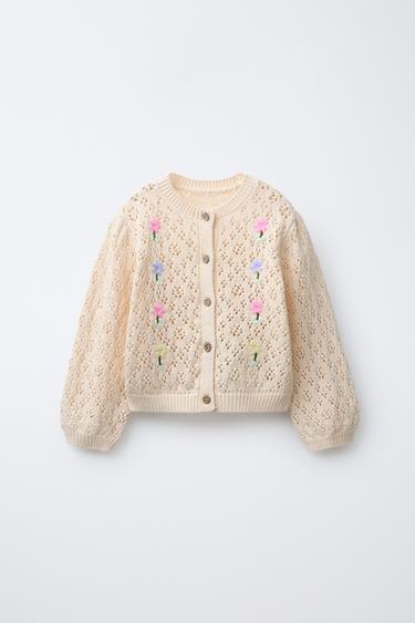 جاكيت محاك مفرّغ بزهور مطرزة - خَام الخاص بـ Zara - صورة 0
