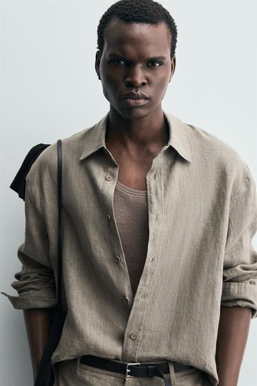 СОРОЧКА ЗІ 100% ПРАНОГО ЛЬОНУ - Норковий Zara