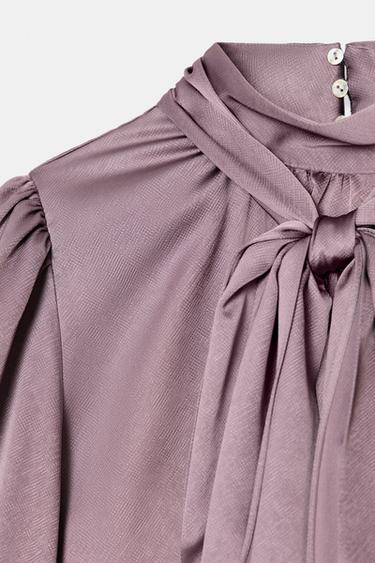 SATIN SHIRT WITH BOW - Mauve by Zara - Image 9