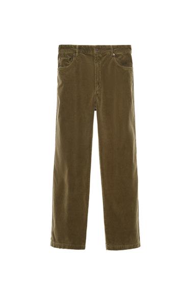 Zara REGULAR FIT CORDUROY PANTS - Dark khaki