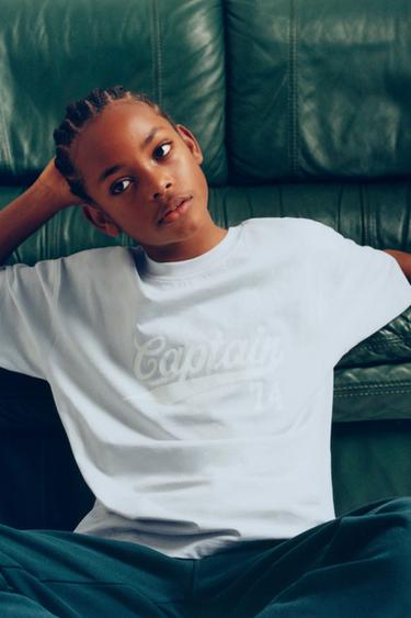 Zara JOGGING TEXT AND LABEL T-SHIRT - Sea green