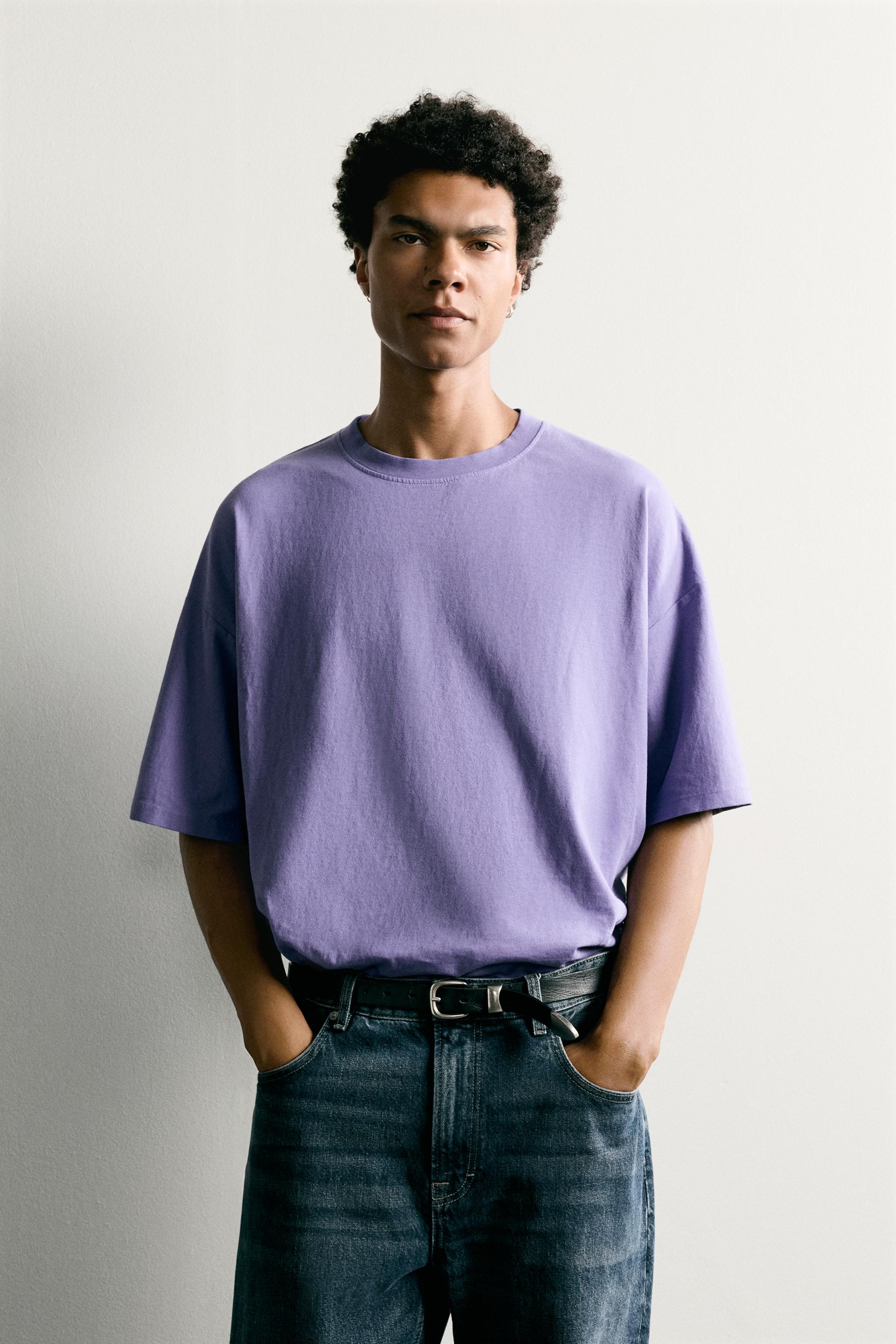 BASIC RELAXED FIT WASHED T-SHIRT — Purple