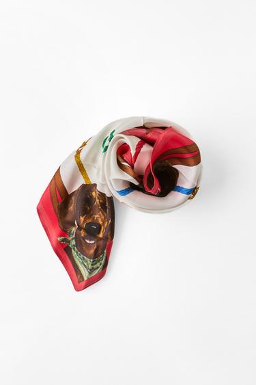 Zara 100% SILK DACHSHUND PRINT SCARF - Red