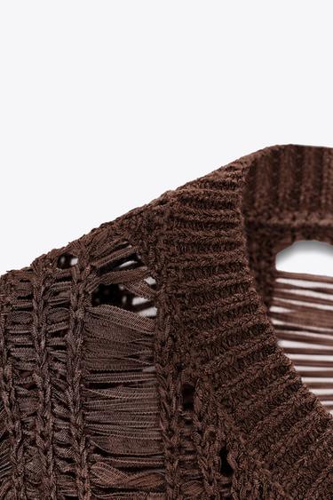 STRICKTOP MIT BÄNDERN - Braun von Zara