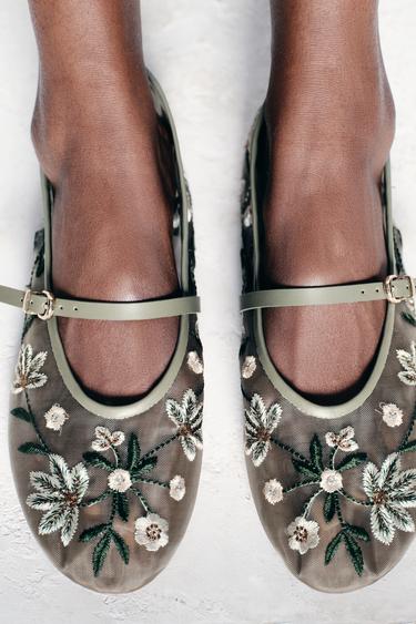BAILARINA MESH BORDADO FLORES - Verde de Zara