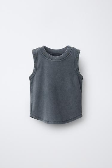 CAMISETA RIB TACHAS - Gris antracita de Zara