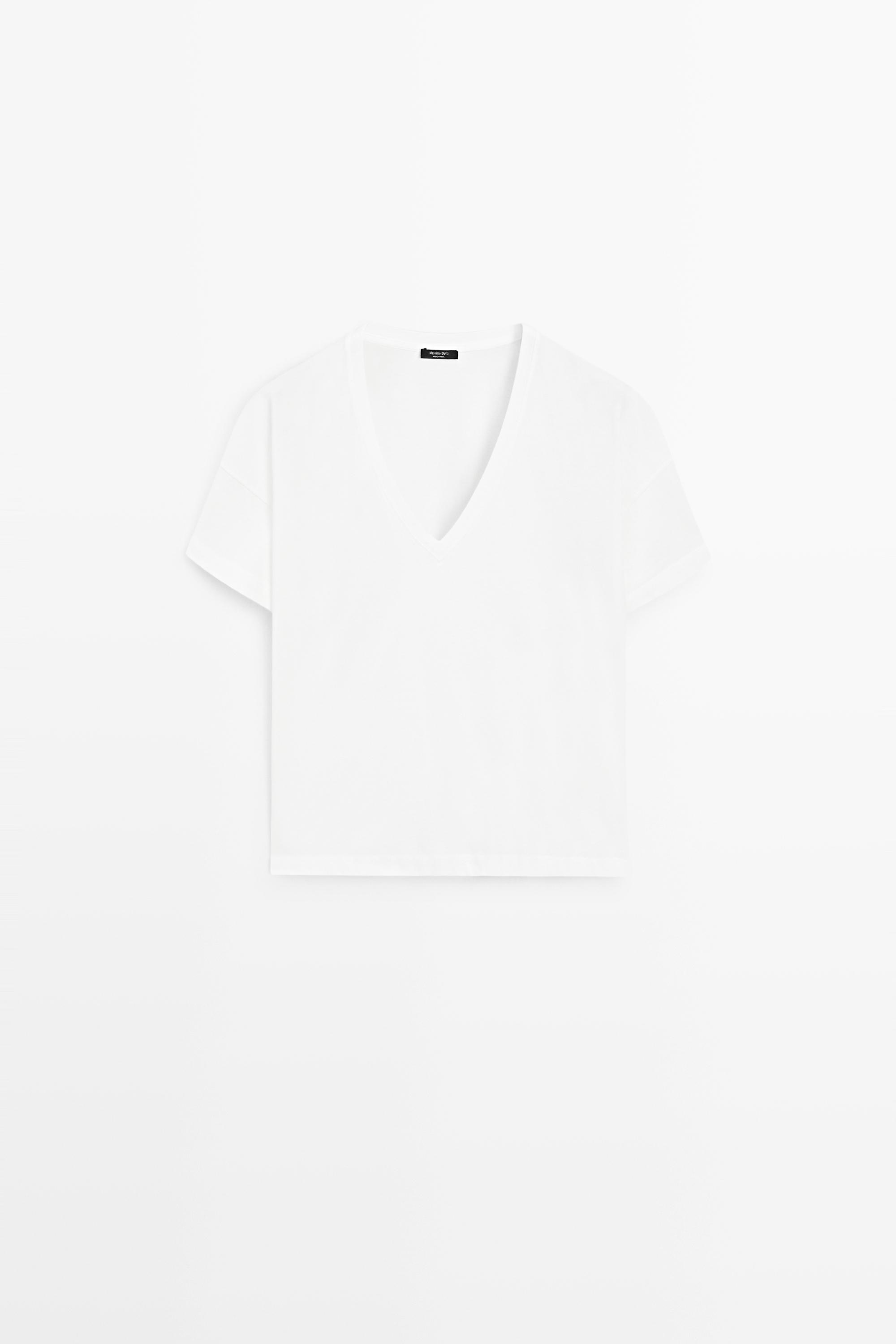 T-shirt fluide court à col en V
