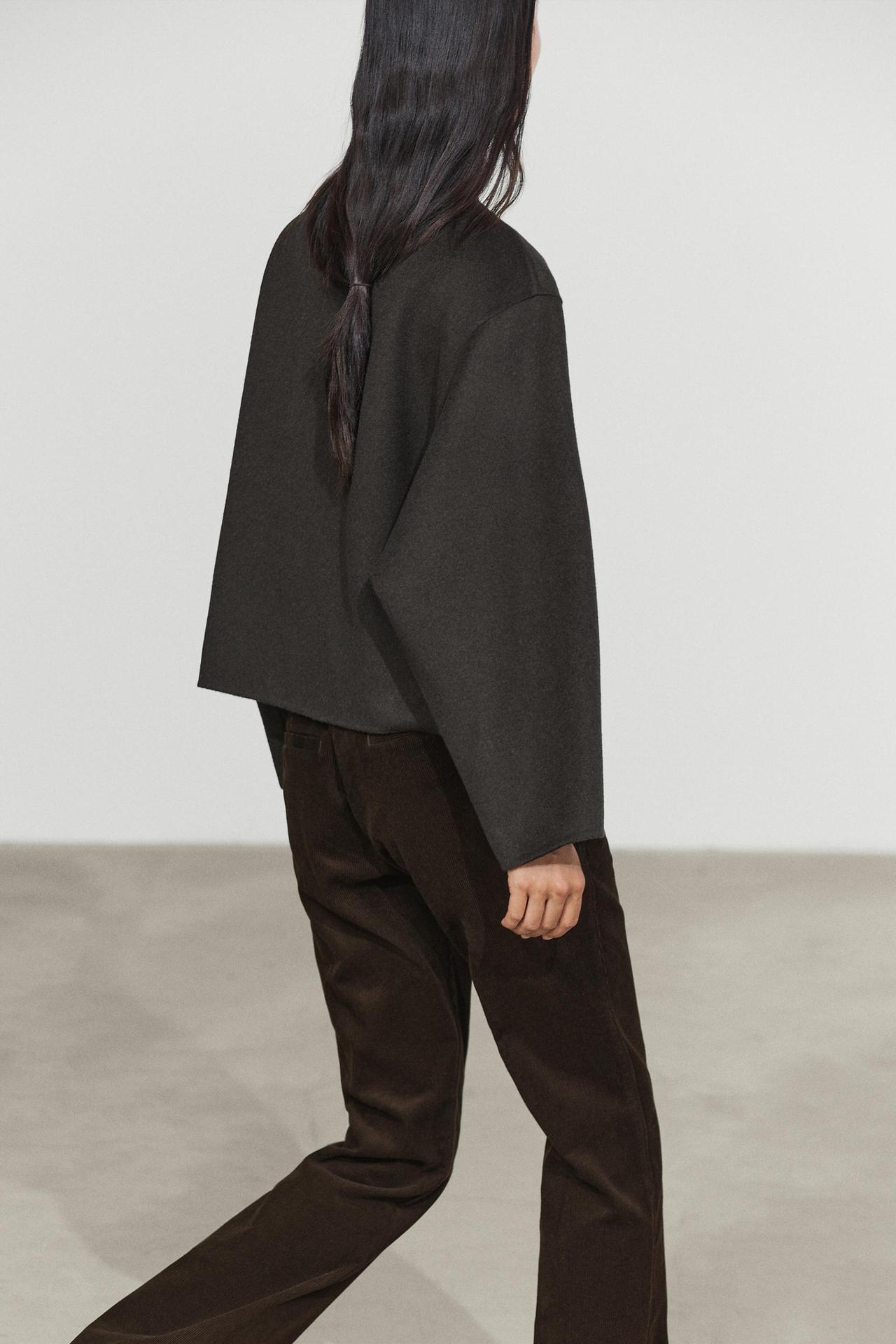Short wool blend coat with button details — Cobalt