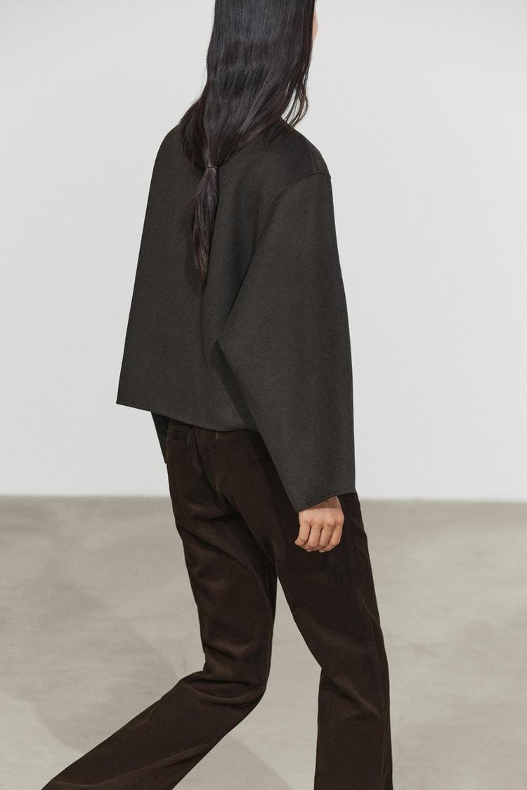 Short wool blend coat with button details — Cobalt